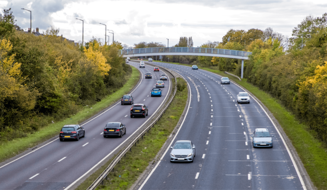 View of the A12 showing cars travelling in both directions